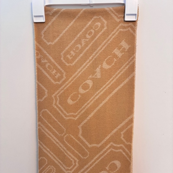 Coach Logo Monogram Tan Cream Reversible Wool Cashmere Muffler Scarf - Picture 2 of 13